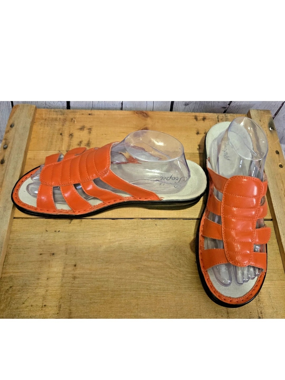 🌞🧡Propet Brand Orange Leather Slide Sandals🧡 9.5 Wide🧡🌞
